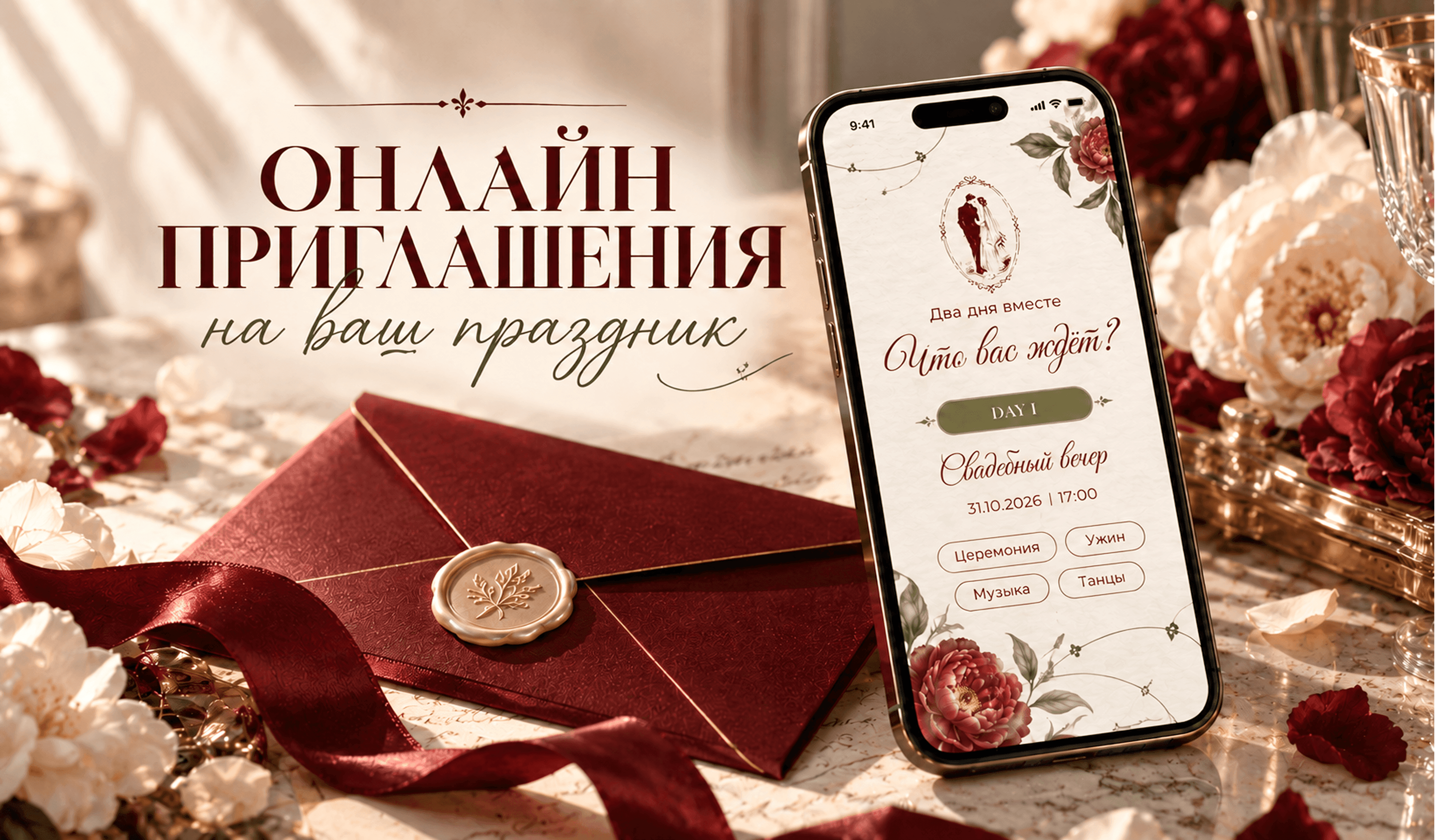 Иллюстрация для услуги Онлайн приглашения на той, свадьбу и праздник